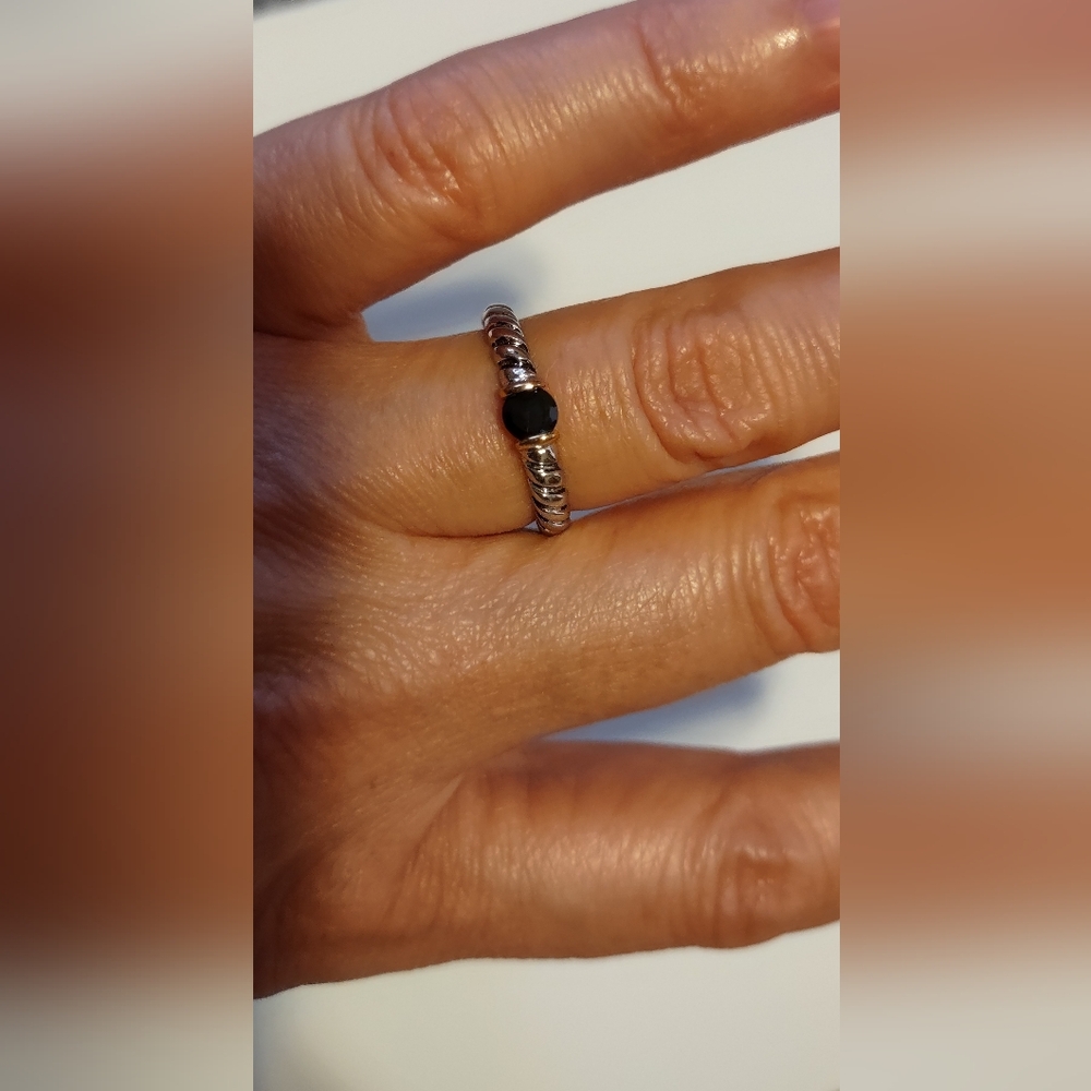 Black CZ ring silver and gold tone